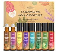 Essential Oils Roll On Set, 8x10ml Portable Essential Oils, Aromatherapy Oil for Travel, Office, Home with Lavender, Peppermint, Lemongrass, Clary Sage, Bergamot, Relaxing Gift for Women & Men