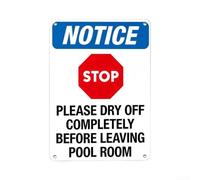 Essential Pool Safety Sign - Dry Before Leaving, Waterproof Metal 12x8 Inch | Weatherproof Metal, Bold Visible Text, Pre-drilled Holes, for ideal For Pools Spas Bathrooms, 12x8 Inch