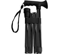 Essential Products Deluxe 4-Part Folding Adjustable Aluminium Metallic Compact Walking Stick Cane for Men, Ladies and Women with Soft Grip Gel Handle - 33.5'' - 37.5'' (Black)