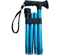 ESSENTIAL PRODUCTS Deluxe 4-Part Folding Adjustable Aluminium Metallic Compact Walking Stick Cane for Men, Ladies and Women with Soft Grip Gel Handle - 33.5'' - 37.5'' (Blue)