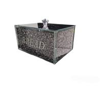 ESSENTIAL PRODUCTS - XL Crushed Diamond Crystal filled Mirrored Bread Bin Storage Kitchen Container, Sparkly Glitter | Box with Handle Lid | BLACK & SILVER Stylish & Attractive design