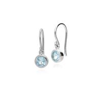 Essential Round Blue Topaz Bezel Set Drop Earrings in 925 Sterling Silver