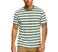 Essential Stripes T-Shirts Comfort Short-Sleeve Crew-Neck Striped Tee Top(Army Green&White WD,XXL)