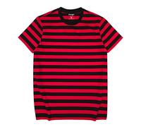 Essential Stripes T-Shirts Comfort Short-Sleeve Crew-Neck Striped Tee Top(Black&Red WD,L)