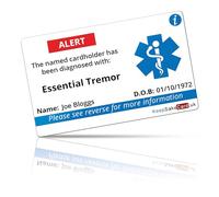Essential Tremor Medical I.C.E. Card - PVC - Waterproof - Fully Printed - No Pen Required