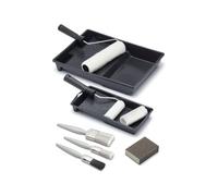 Essential Walls & Ceilings 11-Piece Decorating Set, 9-inch & 4-inch Roller Tray, 9’’ & 4’’ Roller Frame, 9’’ & 4’’ Emulsion Roller Sleeve, 4-inch Gloss Sleeve, Sanding Block, 3 Paint Brushes