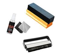 Essential wood record care includes flannel duster and anti-static vinyl record cleaning tool for turntables