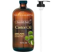 Essentially KateS Castor Oil 16 fl oz (Glass Bottle) - Original Unrefined - A Giant Glass Bottle with Pump - 100% Pure and Natural, Cold Pressed and Hexane Free - Oil for the