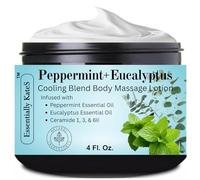 Essentially KateS Peppermint + Eucalyptus Cooling Blend Cream Lotion 4 Fl Oz - enriched with Ceramide 1, 3, and 6II - Soothing After Physical Activity - Providing comfort for overworked muscles.