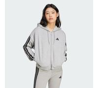 adidas Women's ESSENTIALS 3-STRIPES FRENCH TERRY FULL ZIP HOODIE, Medium Grey Heather/Black, XXL