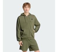 adidas Men's Essentials 3-Stripes French Terry Full-Zip Hoodie Sweatshirt, Olive Four/black, 3XL