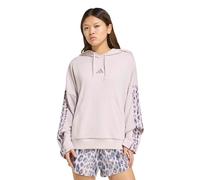 adidas Women's Seasonal Essentials Leopard Print French Terry Hoodie with 3-Stripes, ice purple/MULTICOLOR, M