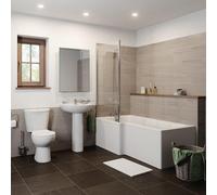 Essentials Bathroom Suite with 1700mm LH L Shape Bath, Close Coupled Toilet, Basin & Screen
