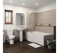 Essentials Bathroom Suite with 1700mm LH P Shape Bath, Close Coupled Toilet, Basin & Screen