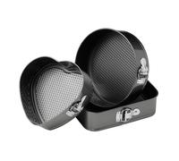 Essentials by Premier Mari Cake Tins Springform Non Stick Set of 3 - Round, Square, Heart Black