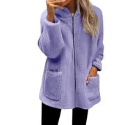 Essentials Hoodie Women Fluffy Hoodies Women Comfortable Sherpa Soft Plush Coral Hooded Casual Full Zip Pockets Jackets Loose Long Tops Warm Fleece Solid Coats Womens Zip Up Purple XL