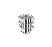 Judge Essentials Stainless Steel 3 Tier Steamer 24cm, Vented Glass Lid, Integral Casserole Pot, Oven Safe, Induction Ready, 25 Year Guarantee