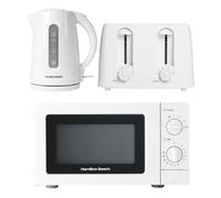 Hamilton Beach Kettle Toaster Microwave Set, Essentials, Electric Kettle, 1.7L,Toaster 4 Slice, Kettle & Toaster Set, Microwave Oven, 20L, Stainless Steel Cavity, 700W, Kitchen Set, White - HBESSW4SSC