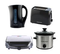 Hamilton Beach Essentials Kitchen Set, Electric Kettle, 1.7L, Toaster 2 Slice, Sandwich Toaster, Deep Fill, Slow Cooker, 1.8L, Kettle & Toaster Set, Complete Kitchen Set, Silver - HBESSCK20S