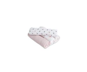 essentials Pink Swaddle Blanket - Pack of 4 | Large 100% Breathable Muslin Cotton Snug Wrap Set for Baby Girls | Star, Floral, Heart & Bug Print |