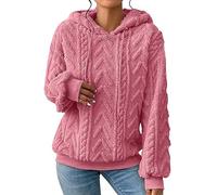 Essentials Women Ladies Fleece Tops Jumpers Best Teacher Gifts Hiking Fishing Ski Women's Solid Plush Spliced Women's New Solid Hooded Thickened Jacquard Long Sleeve Sweater Coat Top Clearance Store