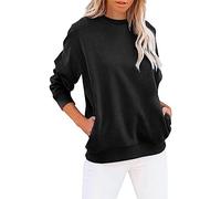 Essentials Womens Clothing Zip Up Hoodie Gifts for Girls Training Women's Crew Neck Solid Color Sweatshirt Long Sleeves Casual Pullover Cute Lightweight Loose Tops (Black-3, XL) Outlet Clearance Uk