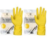 Essentialz Yellow Latex Household Gloves, Large, 1 Pair, Reusable, Powder-Free, Flocklined Dishwashing Gloves with Rolled Cuff, Durable Kitchen, Laundry & Everyday Cleaning Gloves (Pack of 2)