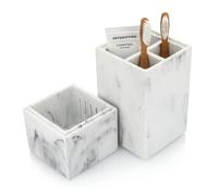 Essentra Home Toothbrush Holder with Lid, Elegant White Marble Bathroom Toothbrush & Toothpaste Organizer - Blanc Collection