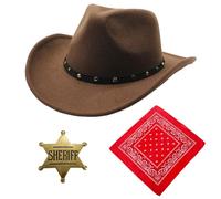 Essestim Cowboy Hats for Men Women, Unisex Adult Texan Cowboy Hat with Neckscarf, Sheriff Badge, Western Fancy Dress Party Accessory Wild Western Country Western Rancher