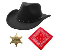 Essestim Cowboy Hats for Men Women, Unisex Adult Texan Cowboy Hat with Neckscarf, Sheriff Badge, Western Fancy Dress Party Accessory Wild Western Country Western Rancher