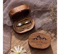 Esseur Custom Wooden Oval Wedding Ring Box, Engraved Wooden Double Ring Box for Wedding Proposal, Newlywed Gift for Her