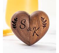 Esseur Personalized Wood Heart Ring Box for Wedding Proposal, Engraved Double Ring Box, Newlywed Gift for Her