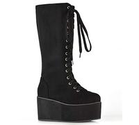 ESSEX GLAM Ladies Knee High Platform Wedge Womens Platform Lace Up Biker Boots Size 3 4 5 6 7 8 (UK 7 / EU 40 / US 9, Black Faux Suede)