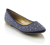 ESSEX GLAM New Womens Bridal Diamante Ladies Sparkly Slip ON Bridesmaid Shoes Pumps Size (UK 7 EU 40, Navy Satin)