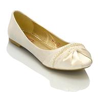 ESSEX GLAM New Womens LACE Pearl Wedding Bridal Ivory White Ballerina Flat Pumps Shoes Size 3 4 5 6 7 8 (UK 8 / EU 41 / US 10, Ivory Satin)