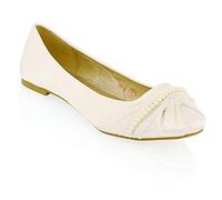 ESSEX GLAM New Womens LACE Pearl Wedding Bridal Ivory White Ballerina Flat Pumps Shoes Size 3 4 5 6 7 8 (UK 5 / EU 38 / US 7, White Satin)