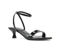 ESSEX GLAM Women Kitten Low Heel Strappy Sandal Ladies Black Patent Ankle Strap Two Part Heeled Shoes Size 7