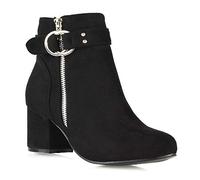 ESSEX GLAM Womens Ankle Boots Block Low Mid Heel Ladies Zip Buckle Strap Smart Booties Shoes