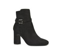 ESSEX GLAM Women's Ankle Boots Block Mid High Heel Ladies Black Faux Suede Buckle Strap Shoe Booties Size 3