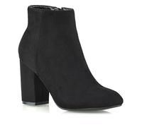 ESSEX GLAM Womens Ankle Boots Block Mid High Heel Ladies Casual Smart Party Shoes Booties Black Faux Suede