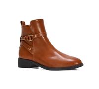 ESSEX GLAM Women's Ankle Boots Buckle Strap Ladies Tan Synthetic Leather Side Zip Casual Dressy Booties Size 5