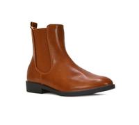ESSEX GLAM Women's Ankle Boots Ladies Flat Chelsea Pixie Elastic Gusset Tan Synthetic Leather Pull On Booties Size 4
