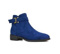 ESSEX GLAM Women's Ankle Boots Ladies Flat Low Heel Navy Faux Suede Zip Buckle Deco Biker Chelsea Booties Shoe Size 3