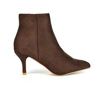 ESSEX GLAM Womens Ankle Boots Low Mid Kitten Heels Ladies Zip Pointy Booties Shoes Size (Brown Faux Suede, numeric_5)