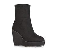 ESSEX GLAM Womens Ankle Boots Platform Wedge Heel Ladies Stretch Leg Pull On Black Biker Booties Size 3-8