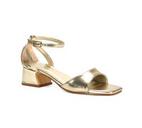ESSEX GLAM Women's Ankle Strap Block Low Heel Sandals Ladies Cut Out Square Toe Gold Metallic Buckle Strappy Party Shoes Size 4