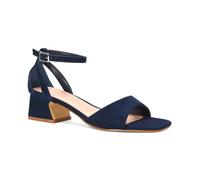 ESSEX GLAM Women's Ankle Strap Block Low Heel Sandals Ladies Cut Out Square Toe Navy Faux Suede Buckle Strappy Party Shoes Size 7