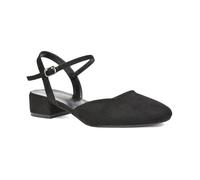 ESSEX GLAM Women's Ankle Strap Court Shoes Women's Block Low Heel Square Toe Black Faux Suede Strappy Heels Size 8