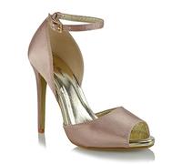 ESSEX GLAM Womens Ankle Strap HIGH Heel Sandals Ladies PEEP Toe Cut Out Satin Party Shoes