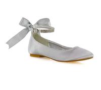ESSEX GLAM Womens Ankle Strap Pumps Shoes Ladies Bridesmaid Satin Diamante Bow Bridal Ballet Shoes 3-8